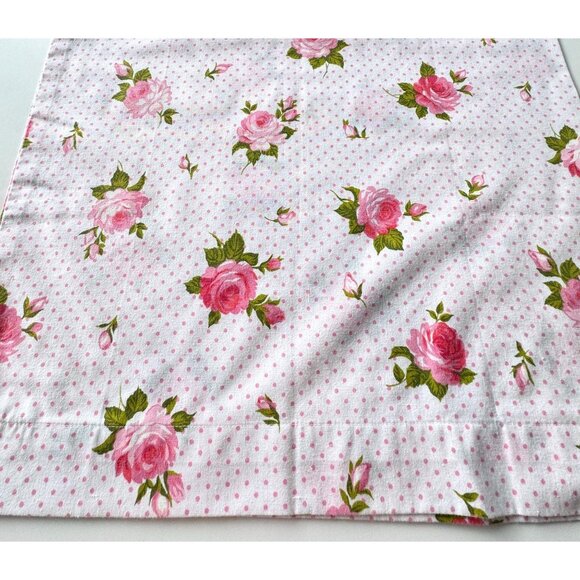 Vintage 70s pillowcase, pink floral, polka dots, cottage core, single casing - Picture 3 of 10